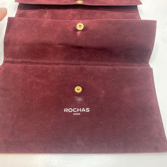 Rochas Paris Vtg Velvet Makeup Accessory Bag Burgundy Leather Interior France - Picture 5 of 9